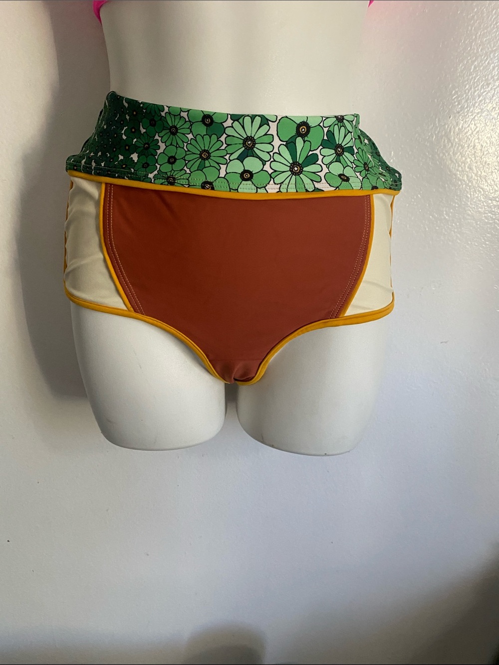 Free people Colorblock High-Waist Swim Bottoms with Floral Waistband